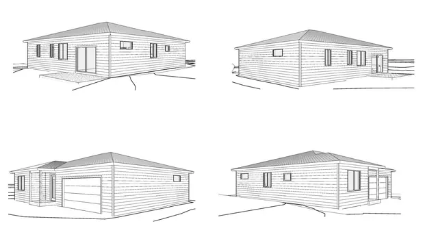 Exterior elevation drawing, 306 Singletrack Ln