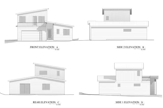 Exterior elevation drawing, 307 Singletrack Ln
