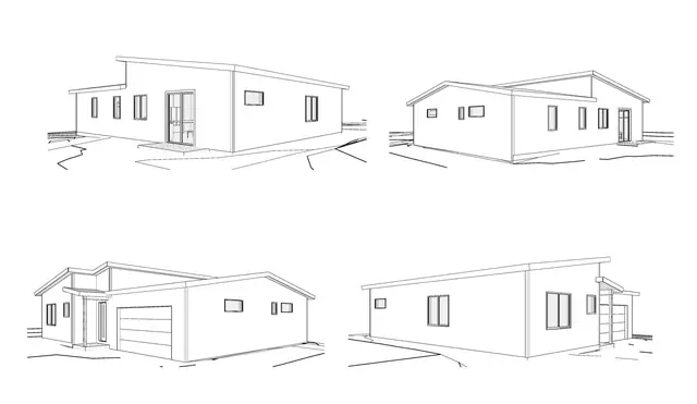 Exterior elevation drawing, 312 Singletrack Ln