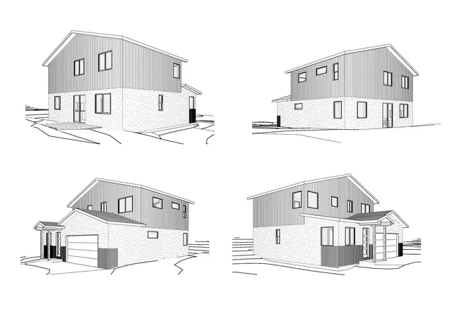 Exterior elevation drawing, 415 Switchback Ln