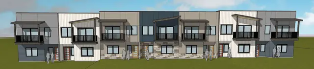 Exterior elevation drawing, 201-213 Treeline St