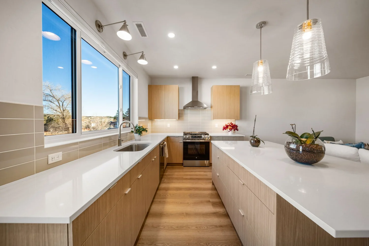 Kitchen with pendant lights